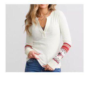 NWT Free People Women's Cream Mikah Notch Neck Top Size XS